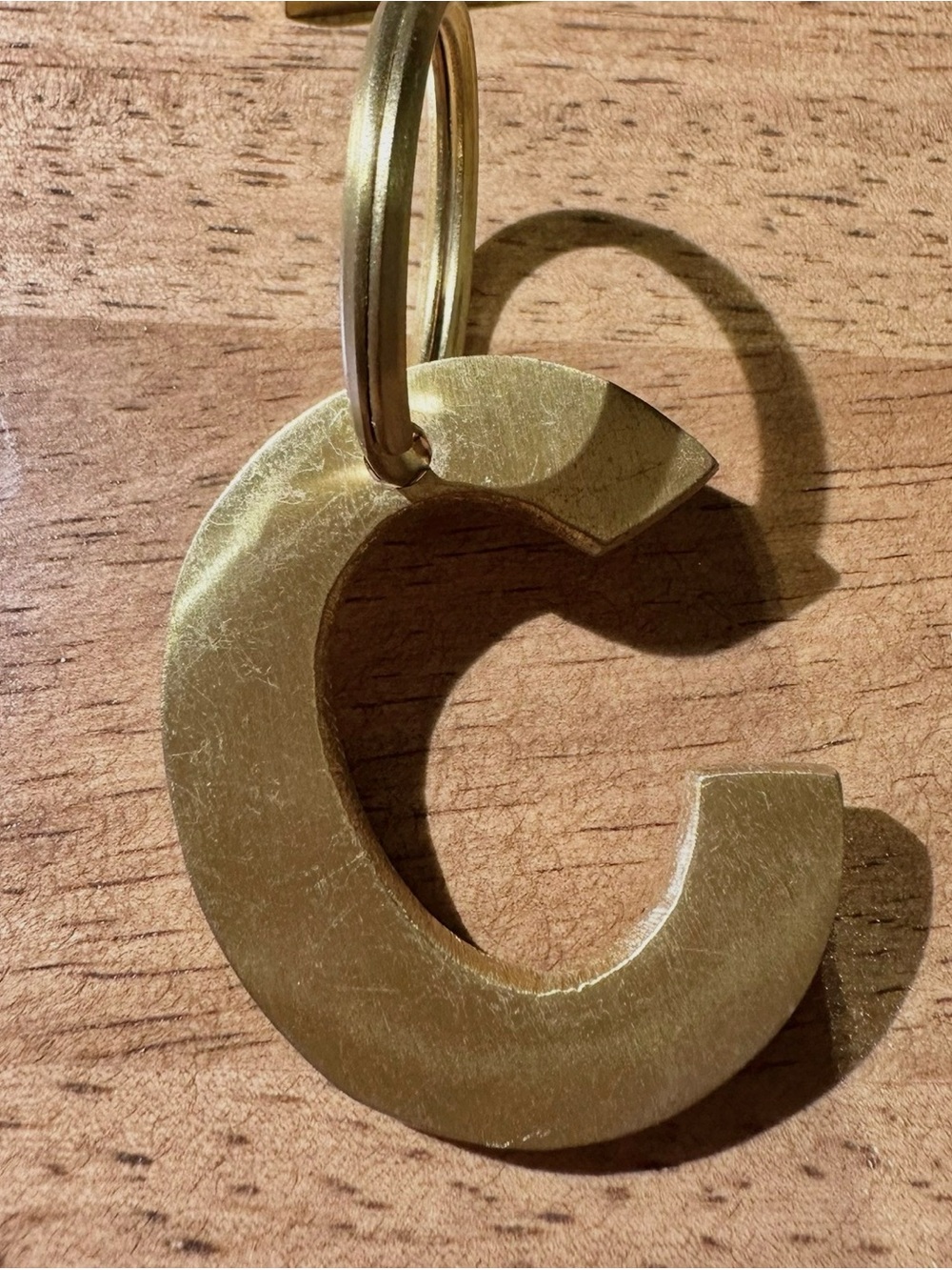 Brushed Gold Brass Letter C Monogram Keychain Pendant